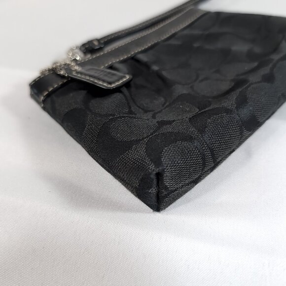 Coach Black Signature Monogram Wristlet Wallet Purse Bag Wrist Strap Canvas - Picture 6 of 14